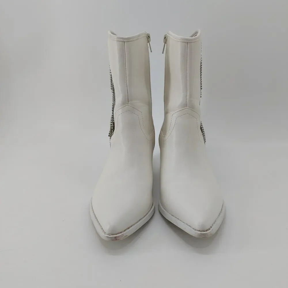 Altar'd State White Western Boot Rhinestone Fringe Ankle 8 - Picture 2 of 11